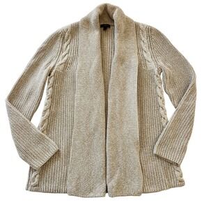 Talbots Petites Beige Cable Chunky Knit Open Front Cardigan Sweater Womens Small